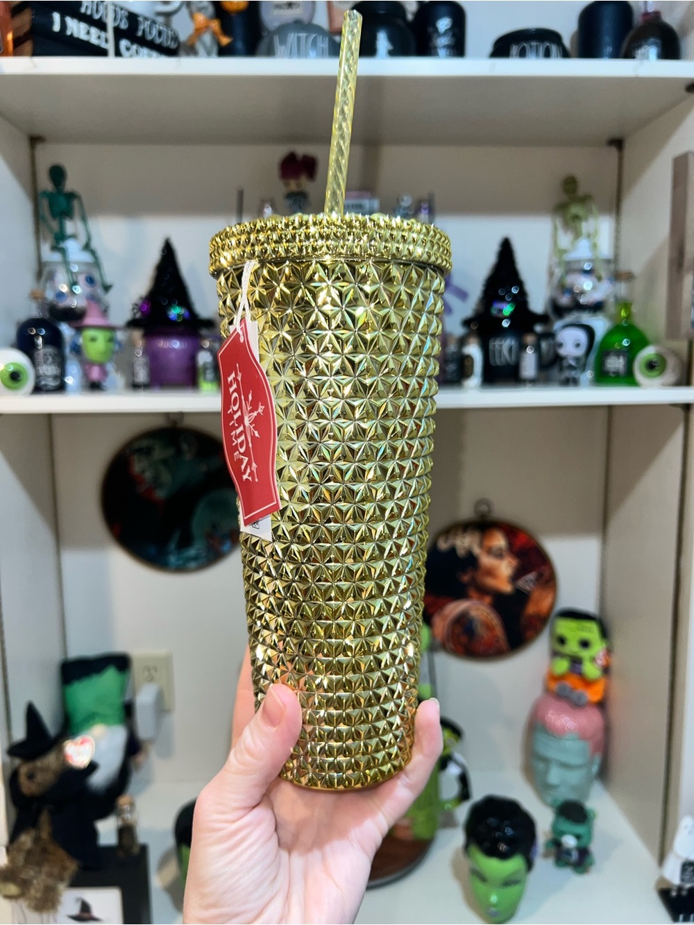 Gold Studded Tumbler Cup with Straw